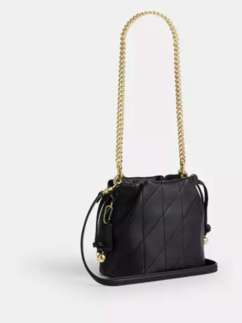 Coach Faye Mini Drawstring Crossbody Shoulder Quilted Black Gold Mini Bag - Picture 2 of 16